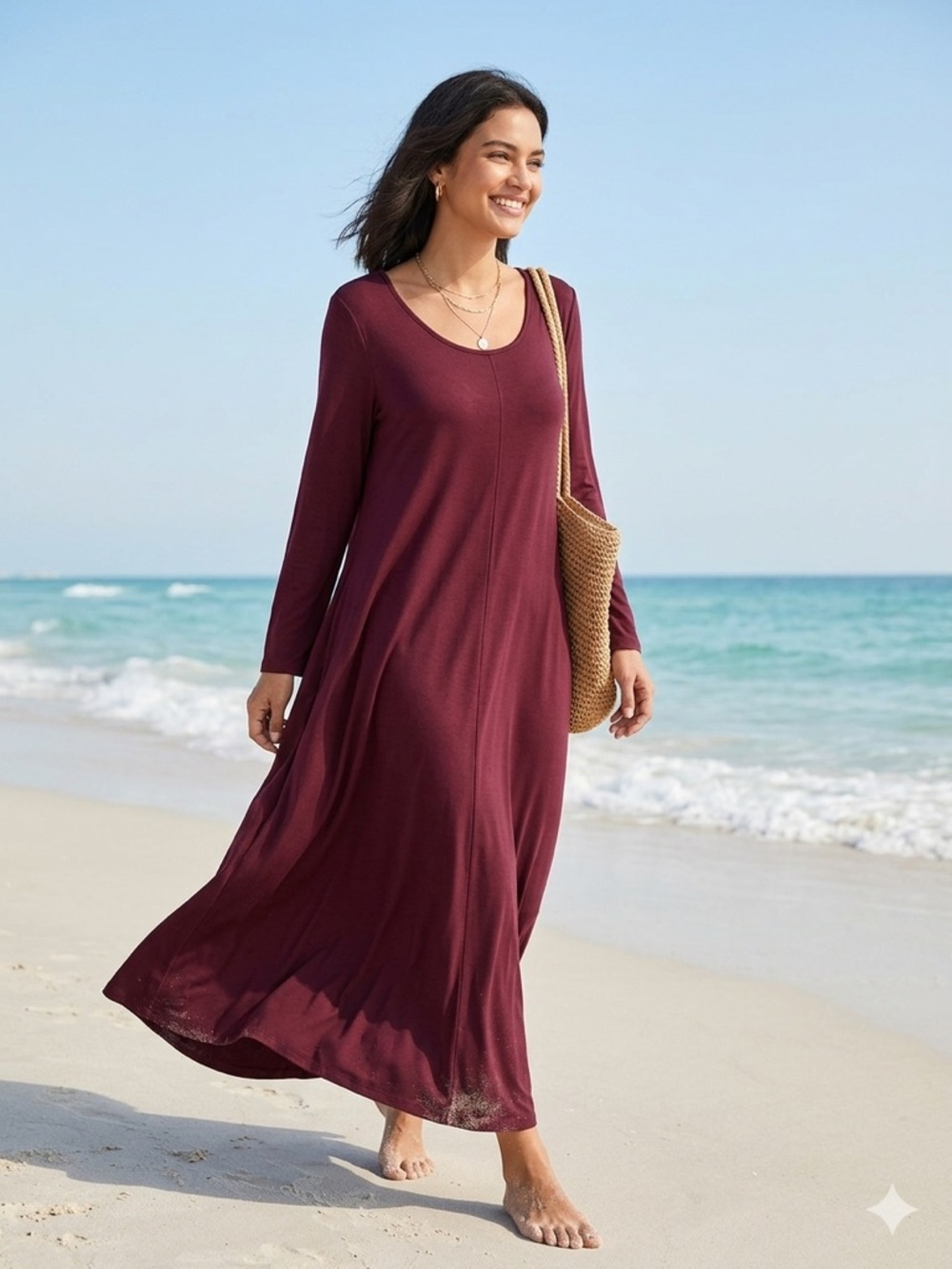 Women's Scoop Neck Maxi Dress in Burgundy